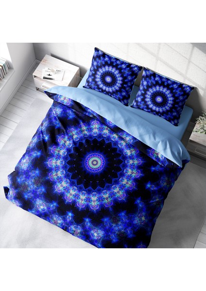Blue Damask 3D Pamuk Saten Çift Kişilik Nevresim Takımı