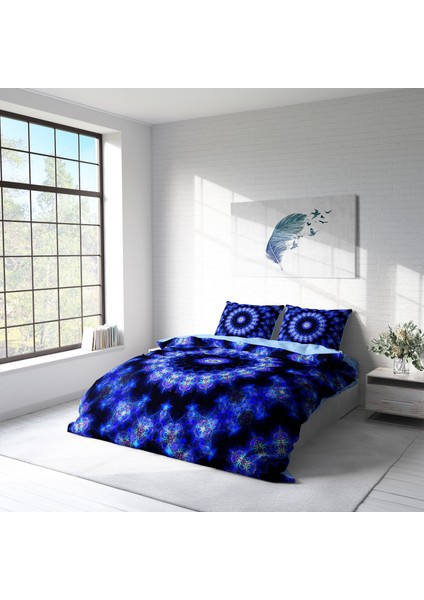 Blue Damask 3D Pamuk Saten Çift Kişilik Nevresim Takımı