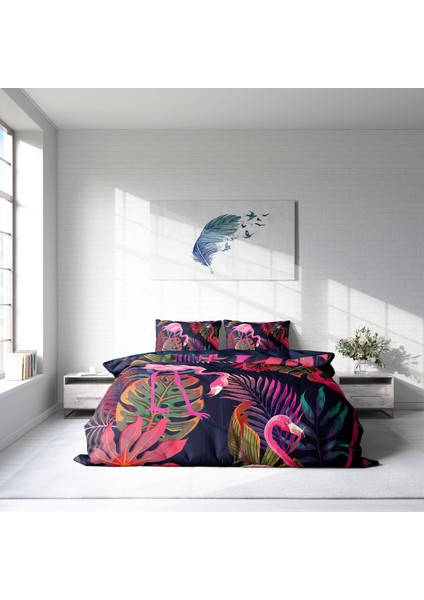 Flamingo I 3D Pamuk Saten Çift Kişilik Nevresim Takımı modelleri