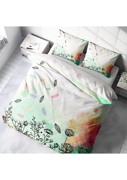 Leaves 3D Pamuk Saten Çift Kişilik Nevresim Takımı