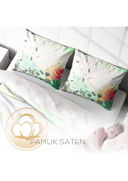 Leaves 3D Pamuk Saten Çift Kişilik Nevresim Takımı