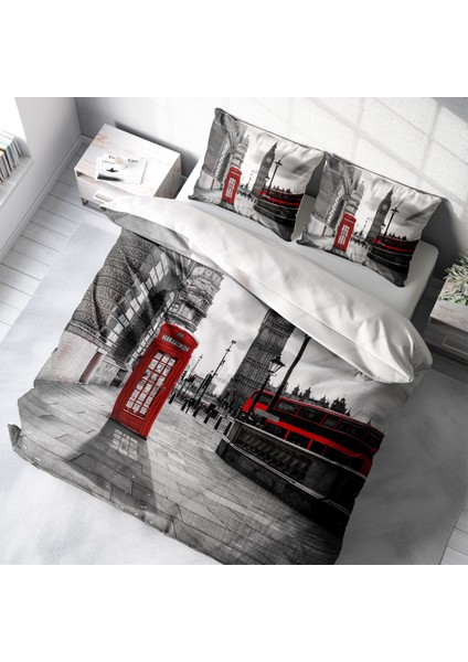 London 3D Pamuk Saten Çift Kişilik Nevresim Takımı