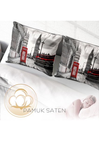 London 3D Pamuk Saten Çift Kişilik Nevresim Takımı