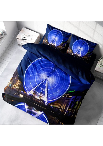 London Eye 3D Pamuk Saten Çift Kişilik Nevresim Takımı