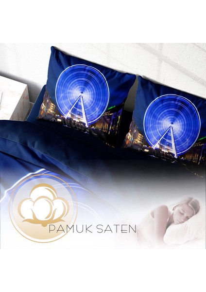 London Eye 3D Pamuk Saten Çift Kişilik Nevresim Takımı
