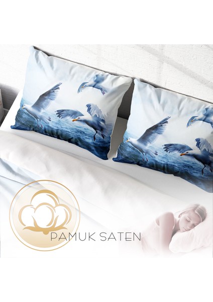 Martı 3D Pamuk Saten Çift Kişilik Nevresim Takımı