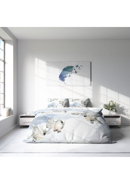 Snow Bird 3D Pamuk Saten Çift Kişilik Nevresim Takımı modelleri