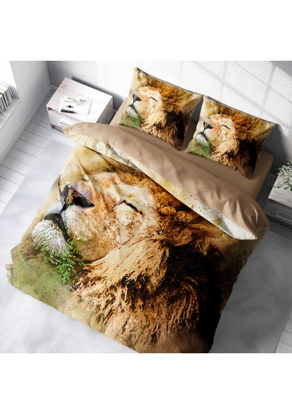 Lion 3D Pamuk Saten Çift Kişilik Nevresim Takımı