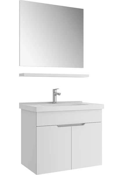 Stora 80 cm Set - Parlak Beyaz (Ayna+Etajer) Lavabo Dahıl