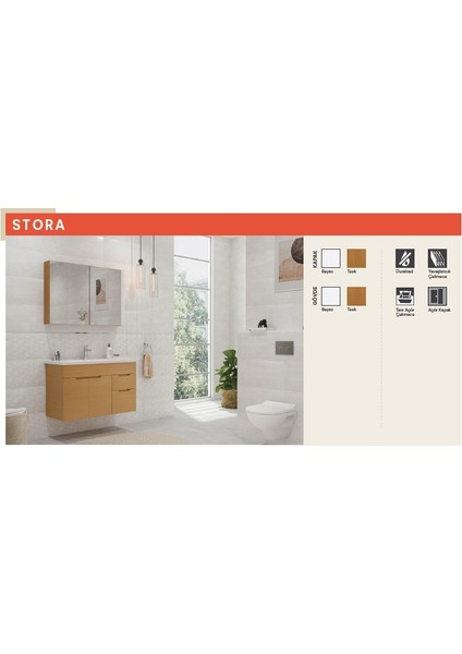 Stora 80 cm Set - Parlak Beyaz (Ayna+Etajer) Lavabo Dahıl