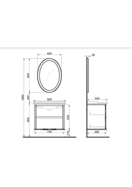 Mıro 80 cm Set (Lavabo Dolabı+Ayna) Mat Beyaz