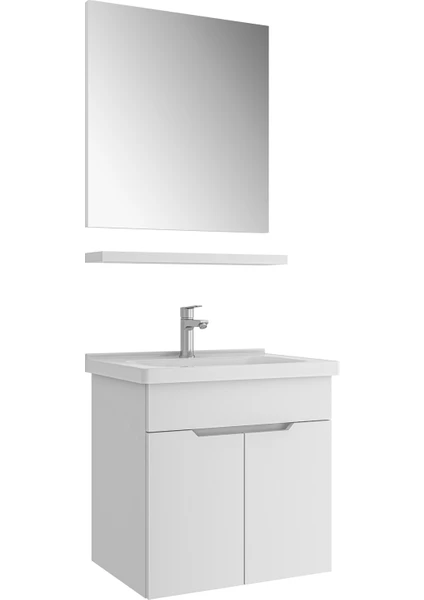 Stora 65 cm Set - Parlak Beyaz (Ayna+Etajer) Lavabo Dahıl