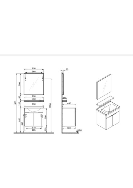 Stora 65 cm Set - Parlak Beyaz (Ayna+Etajer) Lavabo Dahıl