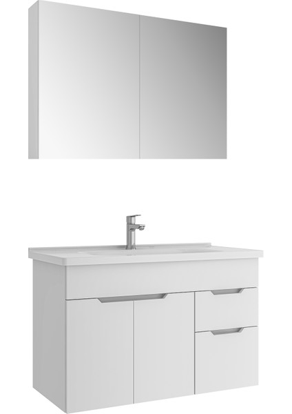 Stora 100 cm Set - Parlak Beyaz (Aydsız Ayna Dolabı) Lavabo Dahıl