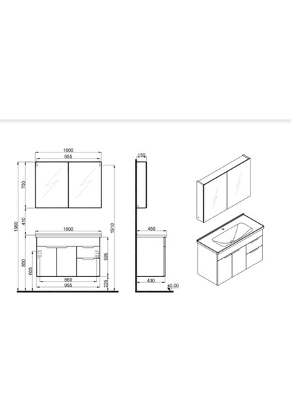 Stora 100 cm Set - Parlak Beyaz (Aydsız Ayna Dolabı) Lavabo Dahıl