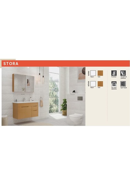 Stora 100 cm Set - Parlak Beyaz (Aydsız Ayna Dolabı) Lavabo Dahıl