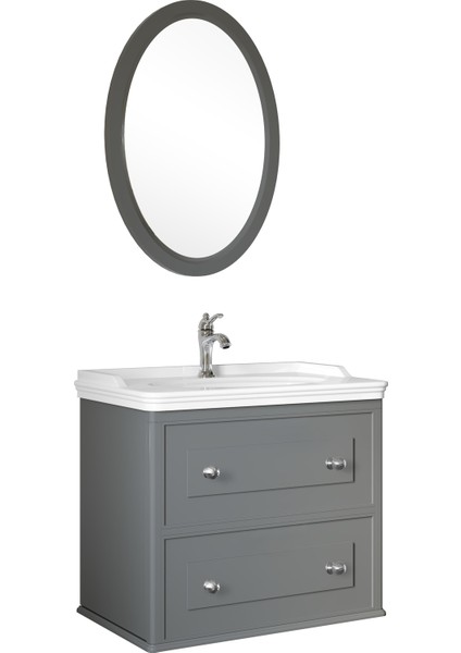 Mıro 80 cm Set (Lavabo Dolabı+Ayna) Mat Gri
