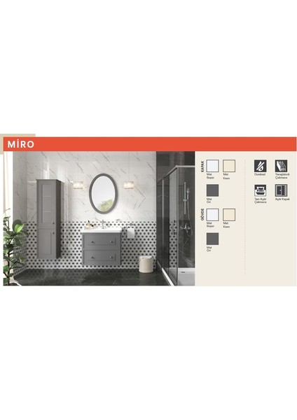 Mıro 80 cm Set (Lavabo Dolabı+Ayna) Mat Gri