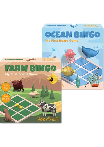 Okyanus & Çiftlik Temalı Çocuk Tombalası - Tombala 2-6 Yaş (İkili Kutu)