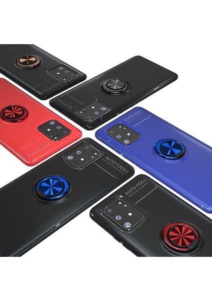 Tekno Grup Samsung Galaxy S10 Lite (A91) Kılıf Ultra Korumalı Yüzüklü Manyetik Ravel Silikon Siyah Kırmızı + Tam Kaplayan 5D Cam Ekran Koruyucu