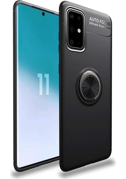 Samsung Galaxy S10 Lite (A91) Kılıf Ultra Korumalı Yüzüklü Manyetik Ravel Silikon Siyah + Tam Kaplayan 5D Cam Ekran Koruyucu