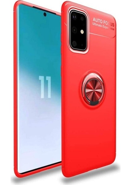 Samsung Galaxy S10 Lite (A91) Kılıf Ultra Korumalı Yüzüklü Manyetik Ravel Silikon Kırmızı + Tam Kaplayan 5D Cam Ekran Koruyucu