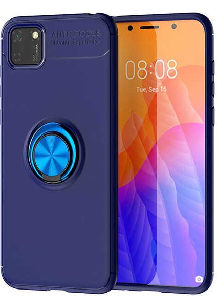 Huawei Y5P Kılıf Ultra Korumalı Yüzüklü Manyetik Ravel Silikon Lacivert + Nano Ekran Koruyucu