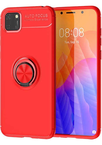 Huawei Y5P Kılıf Ultra Korumalı Yüzüklü Manyetik Ravel Silikon Kırmızı + Nano Ekran Koruyucu