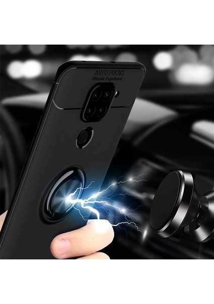 Xiaomi Redmi Note 9 Kılıf Ultra Korumalı Yüzüklü Manyetik Ravel Silikon Kırmızı + Nano Ekran Koruyucu