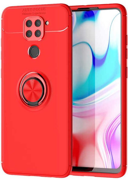 Xiaomi Redmi Note 9 Kılıf Ultra Korumalı Yüzüklü Manyetik Ravel Silikon Kırmızı + Nano Ekran Koruyucu