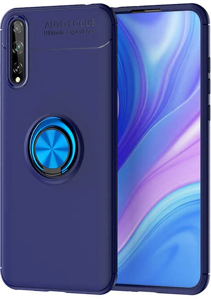 Tekno Grup Huawei P Smart S (Y8P) Kılıf Ultra Korumalı Yüzüklü Manyetik Ravel Silikon Lacivert + Cam Ekran Koruyucu