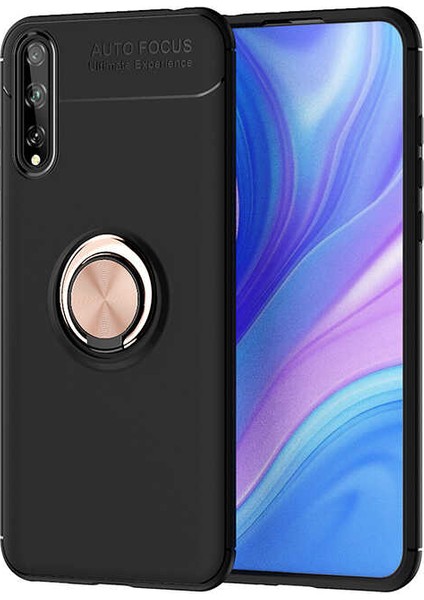 Huawei P Smart S (Y8P) Kılıf Ultra Korumalı Yüzüklü Manyetik Ravel Silikon Siyah Rose