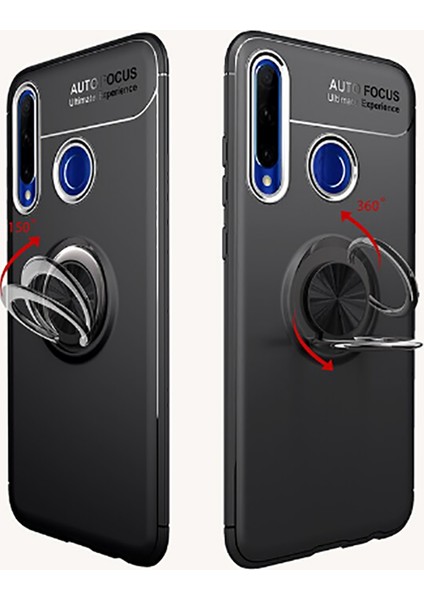 Huawei P40 Lite E Kılıf Ultra Korumalı Yüzüklü Manyetik Ravel Silikon Siyah Mavi + Tam Kaplayan 6D Nano Ekran Koruyucu fırsatları