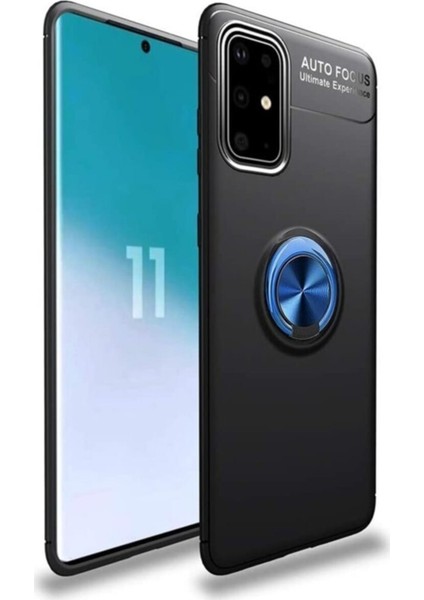 Samsung Galaxy S10 Lite (A91) Kılıf Ultra Korumalı Yüzüklü Manyetik Ravel Silikon Siyah Mavi + Tam Kaplayan 6D Nano Ekran Koruyucu
