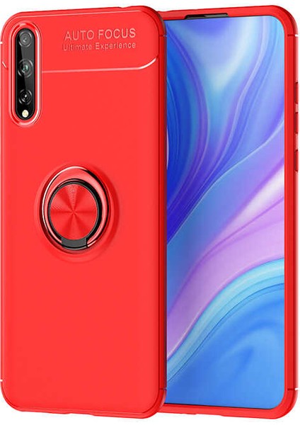 Huawei P Smart S (Y8P) Kılıf Ultra Korumalı Yüzüklü Manyetik Ravel Silikon Kırmızı + Tam Kaplayan 5D Cam Ekran Koruyucu