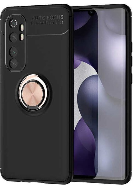 Xiaomi Mi Note 10 Lite Kılıf Ultra Korumalı Yüzüklü Manyetik Ravel Silikon Siyah Rose