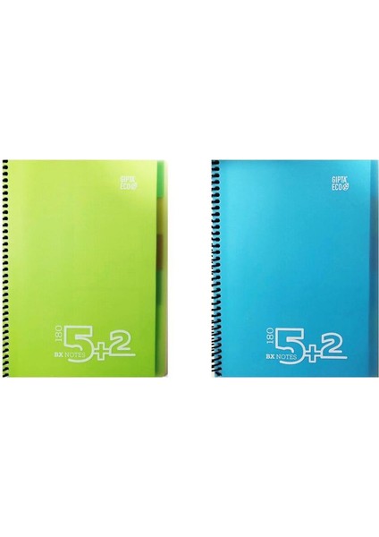 Notes Spiralli 5 Kareli + 2 Çizgili Ayraçlı Defter 180 Yaprak A4 2'li