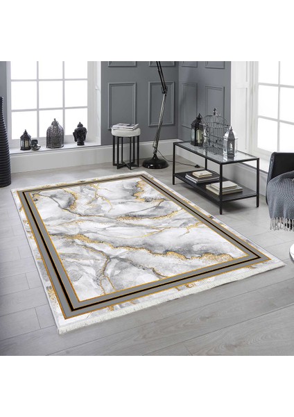 Bazaa Forum Saçaklı Mermer Desen Kaymaz Taban Dijital Baskı Halı FM-2018 100 x 300 cm