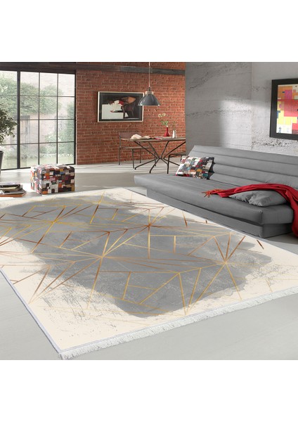 Bazaa Forum Saçaklı Mermer Desen Kaymaz Taban Dijital Baskı Halı FM-2054 80 x 300 cm