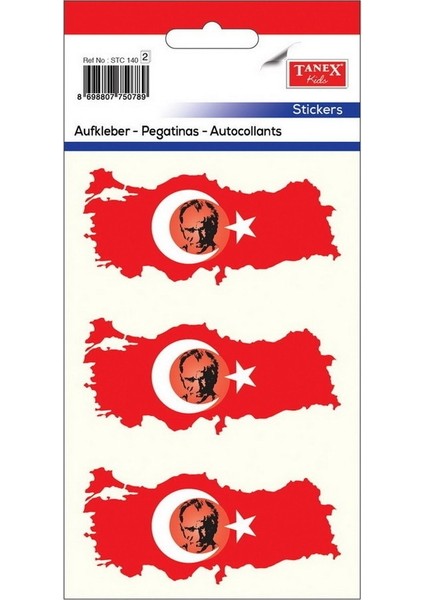 STC-161 Atatürklü Türkiye Çıkartma-2 Etiket 95 x 45 mm 6'lı