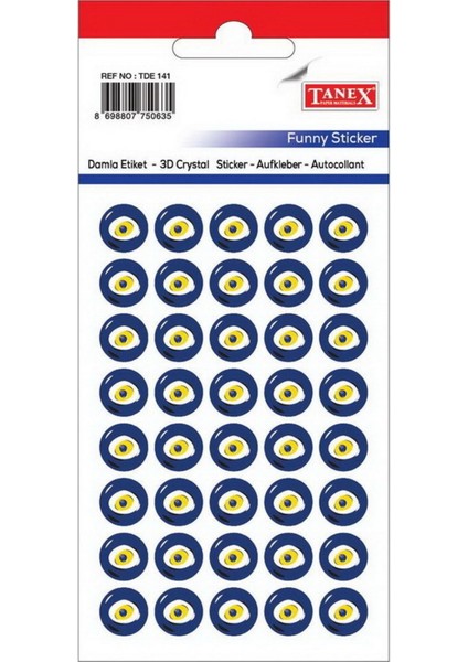 TDE-141 Çaplı Nazar Boncuğu Damla Çıkartma Etiket 10 mm 40'lı