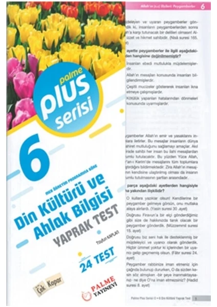 Palme Yayıncılık Yaprak Test 6. Sınıf Din Kültürü Ve Ahlak Bilgisi