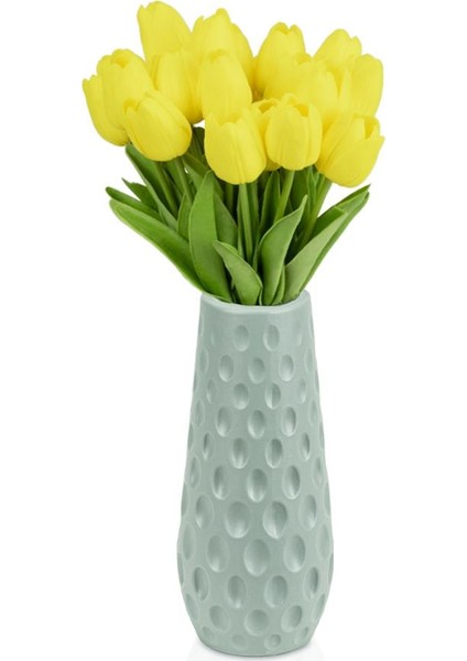 Çukur Desenli Yeşil Plastik Saksıda 20'li Yapay Islak Lale