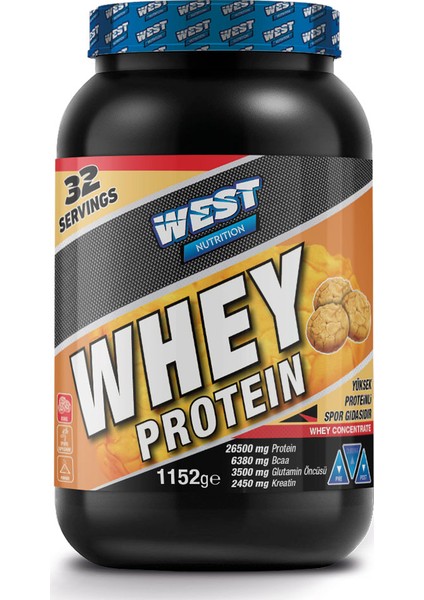 West Nutrition Whey Protein Tozu 1152 Gram 32 Servis Kurabiye Aromalı