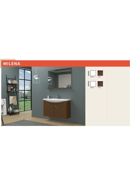 Mılena 100 cm Italyan Ceviz Set:Optimum Lavabo + Lavabo Dolabı Etajer Ayna