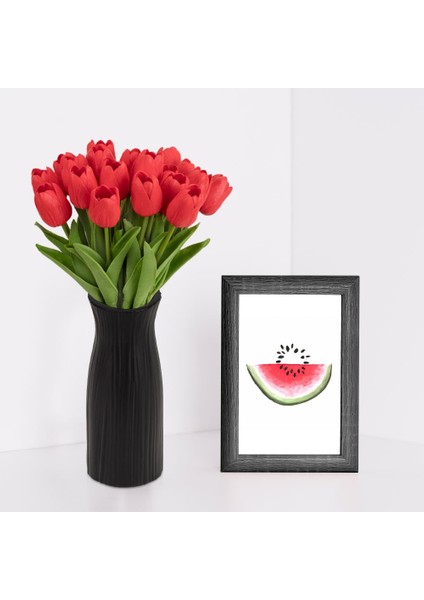 Çizgi Desenli Siyah Plastik Saksıda 20’li Yapay Islak Lale
