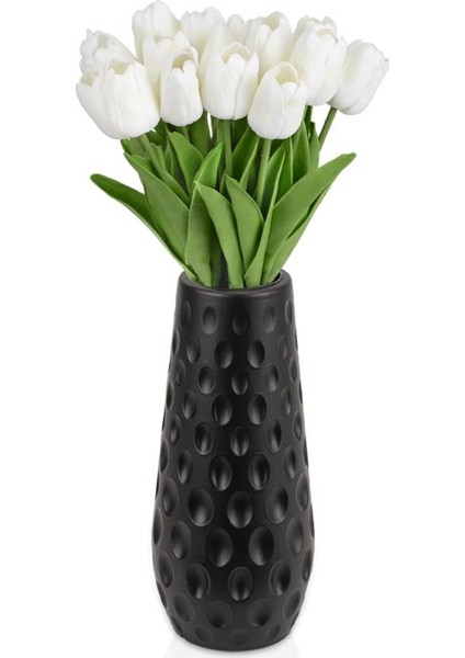 Çukur Desenli Siyah Plastik Saksıda 20'li Yapay Islak Lale