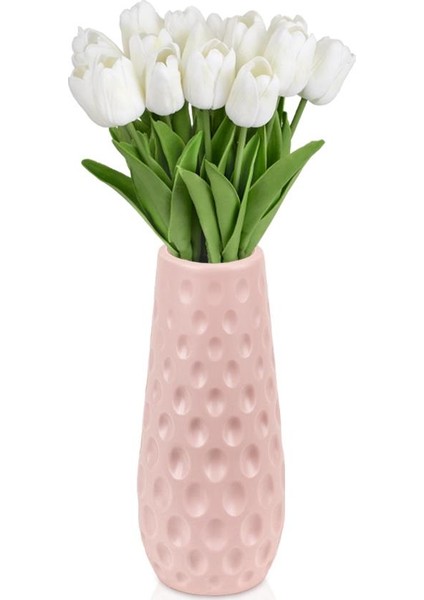 Çukur Desenli Pembe Plastik Saksıda 20'li Yapay Islak Lale