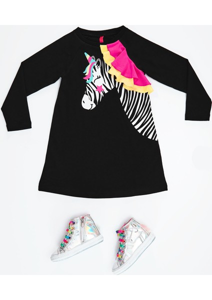 Unicorn Zebra Kız Çocuk Elbise
