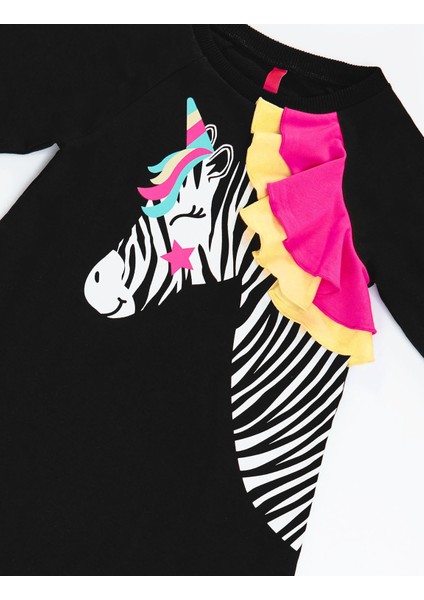 Unicorn Zebra Kız Çocuk Elbise
